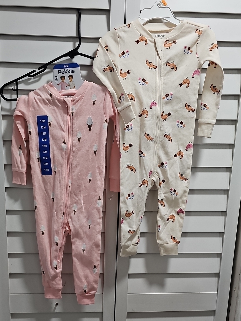 Pekkie Pink & Cream Zip-Front One-Piece Footies - Ice Cream & Animal Prints